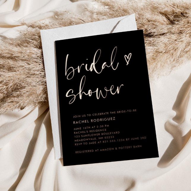 Modern Script Black Rose Gold Foil Bridal Shower  (Creator Uploaded)