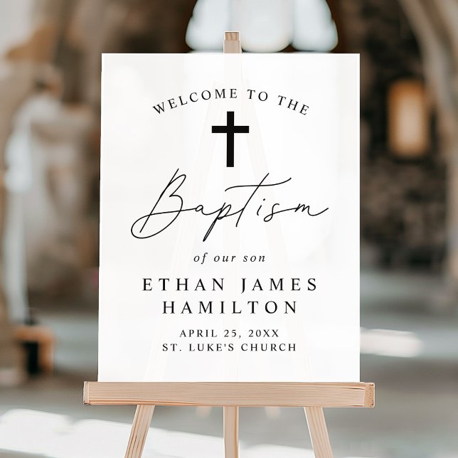 Modern Script Black Script Baptism Welcome Acrylic Sign (Creator Uploaded)