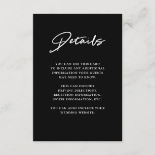 Modern Script   Black Wedding Details Enclosure Card
