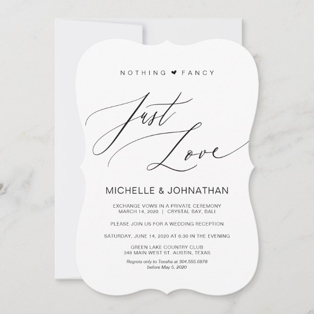 Modern Script, Black, Wedding Elopement Reception Invitation (Front)