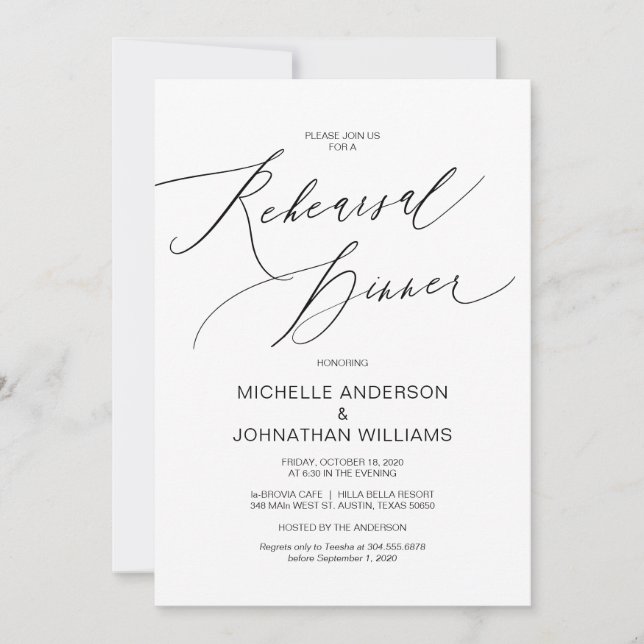 Modern Script, Black, Wedding Rehearsal Dinner Invitation (Front)