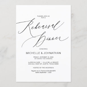 Modern Script, Black, Wedding Rehearsal Dinner Invitation