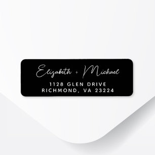 Modern Script Black Wedding Return Address Label