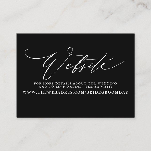 Modern Script Black Wedding Website Card (Front)