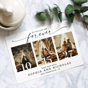 Modern Script   Black & White 3 Photo Collage Save The Date