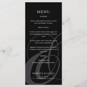 Modern Script Black White Ampersand Wedding Menu
