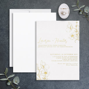 Modern Script Black White Floral Wedding Gold