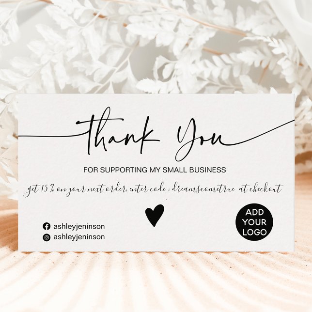 Modern script black white order thank you business card (Creator Uploaded)