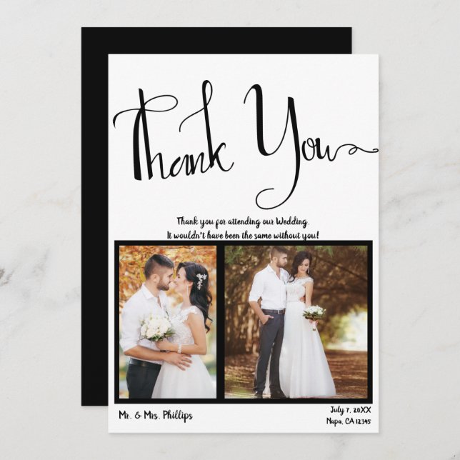 Modern Script Black White Photo Picture Thank You Invitation (Front/Back)