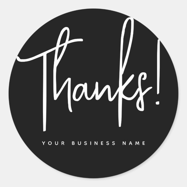Modern script black white thank you  classic round sticker (Front)