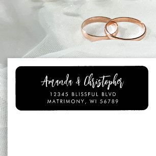 Modern Script Black White Wedding Return Address Label