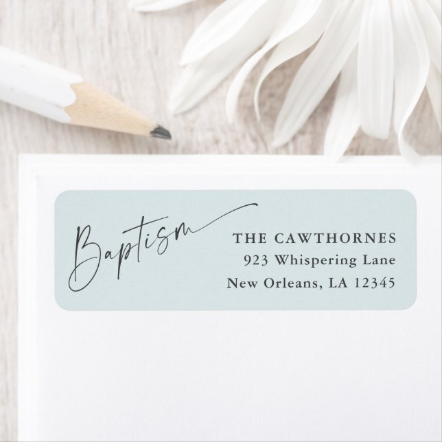 Modern Script Blue Baptism Return Address Return Address Label (Insitu)