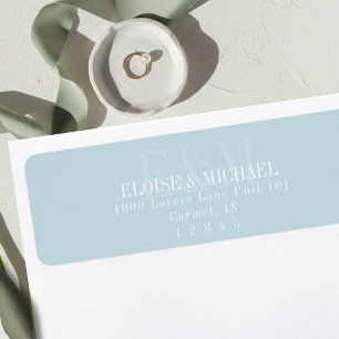 Modern Script Blue Citrus Monogram Wedding Return Address Label