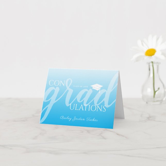 Modern Script Blue Graduation Congratulations Card (Small Plant)