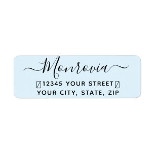 Modern Script Blue Return Address Label
