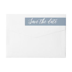 Modern Script Blue Save The Date Return Address Wrap Around Label