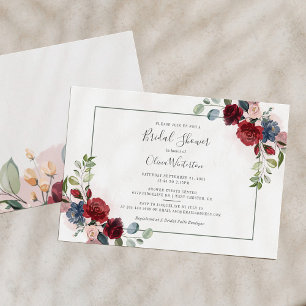 Modern Script Blush Burgundy Floral Bridal Shower Invitation