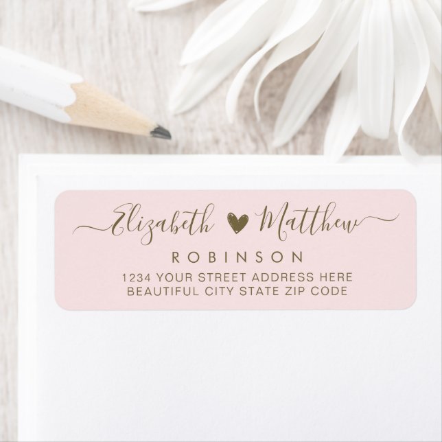 Modern Script Blush Gold Wedding Return Address Label (Insitu)