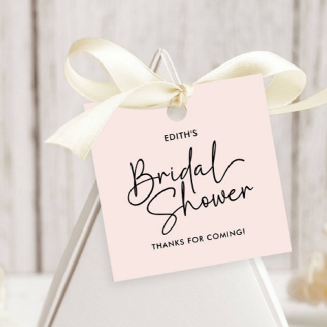 Modern Script blush Handwritten Bridal Shower Favour Tags (SQUARE TAG BRIDAL SHOWER TIPOGRAPHY SIGNATURE LIKE FONT ELEGANT MODERN BLUSH PINK)