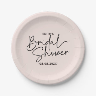 Modern Script blush Handwritten Bridal Shower Paper Plate