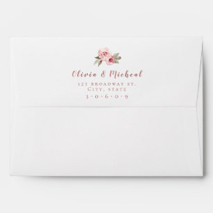 Modern script blush pink floral Wedding Envelope