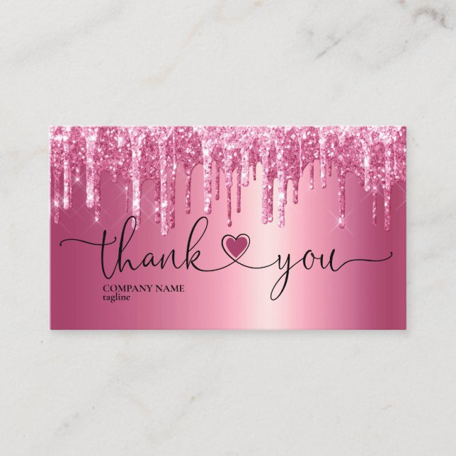 modern script blush pink heart thank you for order business card (Front)
