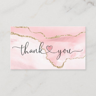 modern script blush pink heart thank you for order business card
