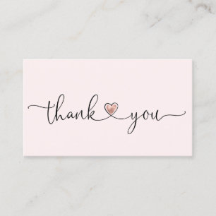modern script blush pink heart thank you for order business card