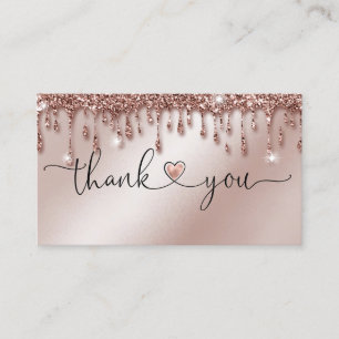 modern script blush pink heart thank you for order business card