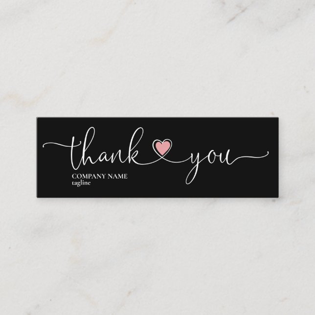 modern script blush pink heart thank you for order mini business card (Front)