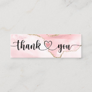 modern script blush pink heart thank you for order mini business card