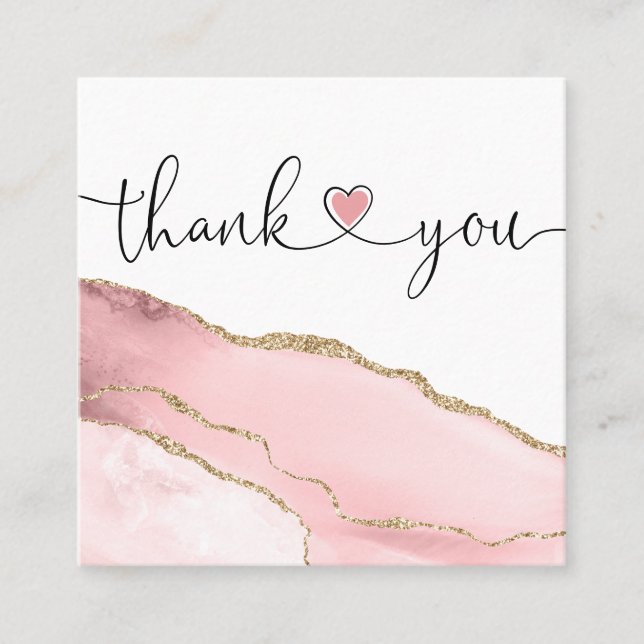 modern script blush pink heart thank you for order square business card (Front)
