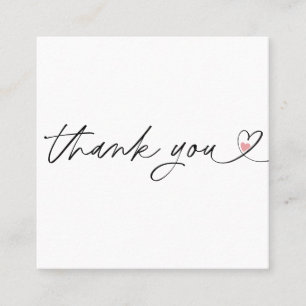 modern script blush pink heart thank you for order square business card