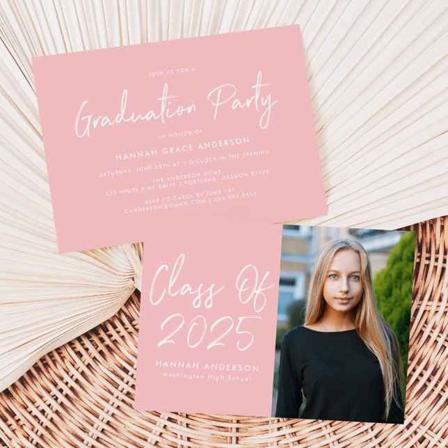 Modern Script Blush Pink Photo Graduation Party Invitation (Creator Uploaded)