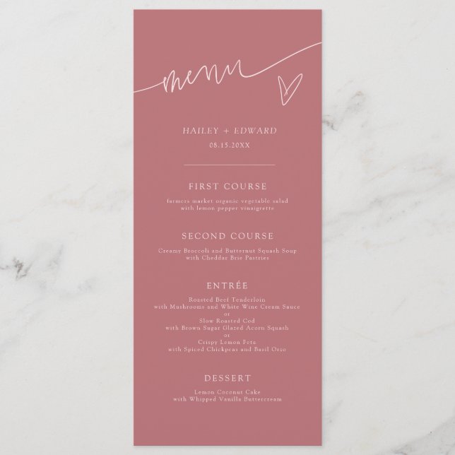 Modern Script Blush Pink Wedding Menu (Front)