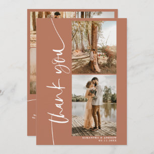 Modern script boho 5 photos wedding thank you