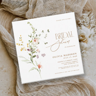 Modern Script Boho Flower Garden Bridal Shower Invitation