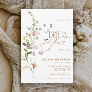 Modern Script Boho Flower Garden Bridal Shower Invitation