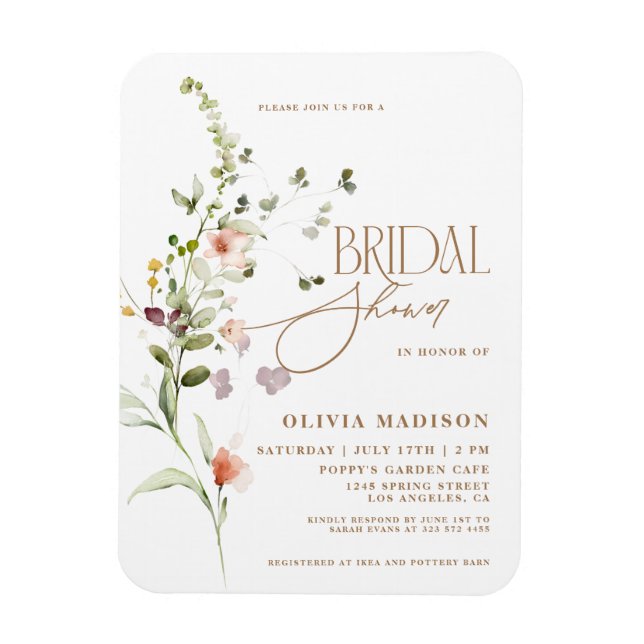 Modern Script Boho Flower Garden Bridal Shower Magnet (Vertical)