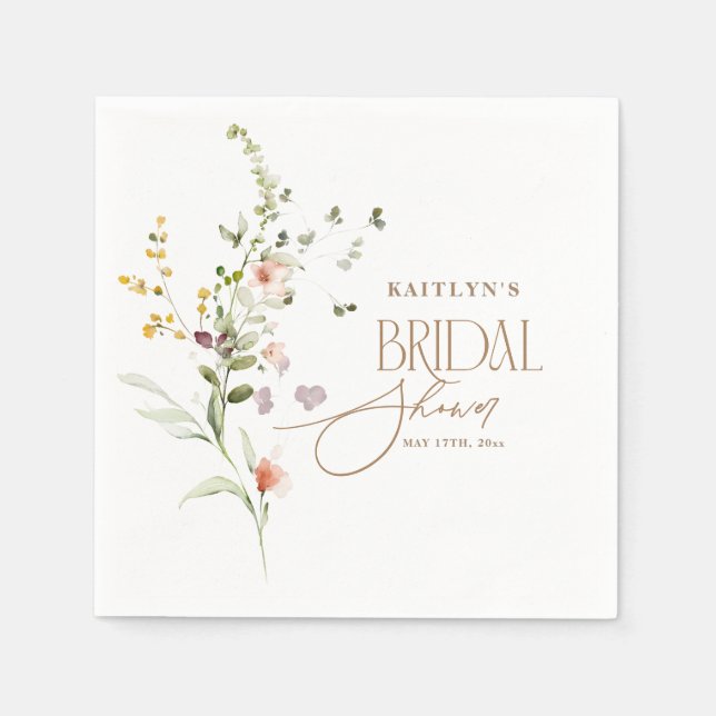 Modern Script Boho Flower Garden Bridal Shower Napkin (Front)