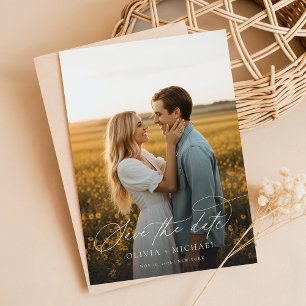 Modern Script Boho Wedding Photo Save The Date