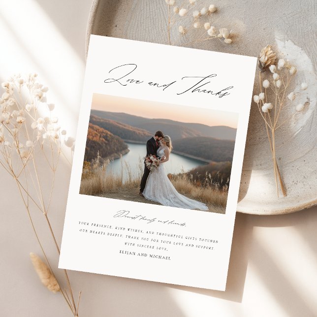 Modern Script Boho Wedding Photo  Thank You Card (Creator Uploaded)