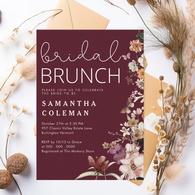 Modern Script Boho Wildfolwer Bridal Shower Brunch Invitation (Creator Uploaded)