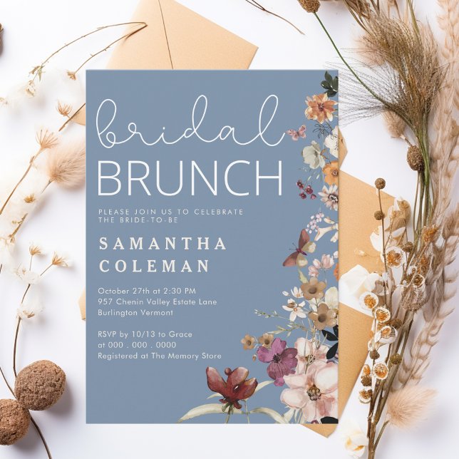 Modern Script Boho Wildfolwer Bridal Shower Brunch Invitation (Creator Uploaded)