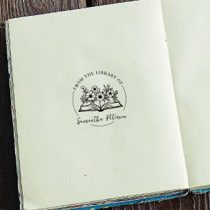 Modern Script Bookplate, Wild Flowers Book  Rubber Stamp