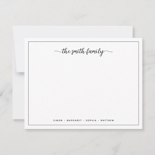 Modern Script Border Family Stationery Card (Front)