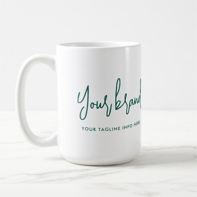 Modern Script Brand Company Name Coffee Mug (Left)