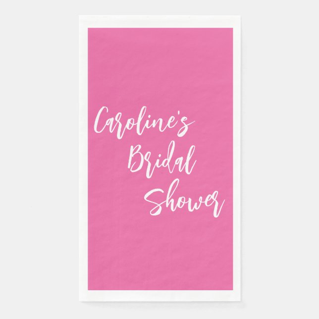 Modern Script Bridal Shower Custom Hot Pink Napkin (Front)