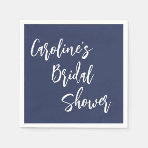 Modern Script Bridal Shower Custom Navy Blue Napkin