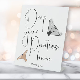 Modern Script Bridal Shower Drop Your Panties Here Pedestal Sign